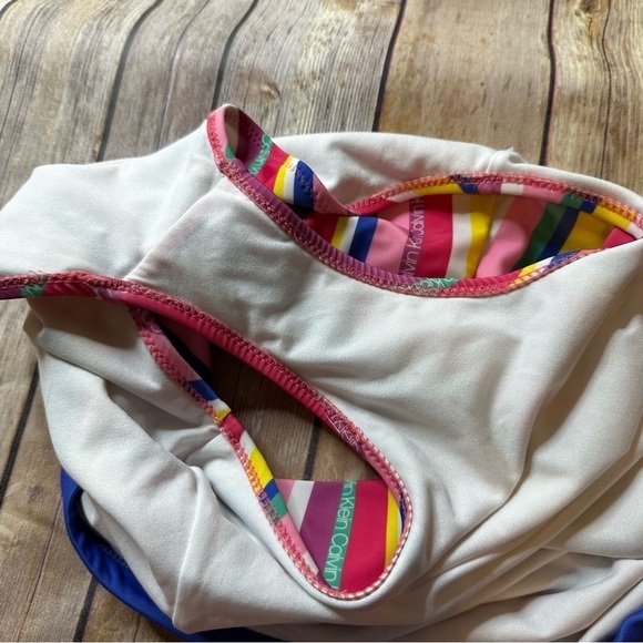 Calvin Klein Swimwear Rainbow Striped Teens Size 12/14 Strappy One Piece Blue - Picture 8 of 11